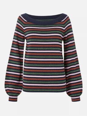 Boden Mabel Metallic Striped Blouson Sleeve Sweater Size US 16 Like New